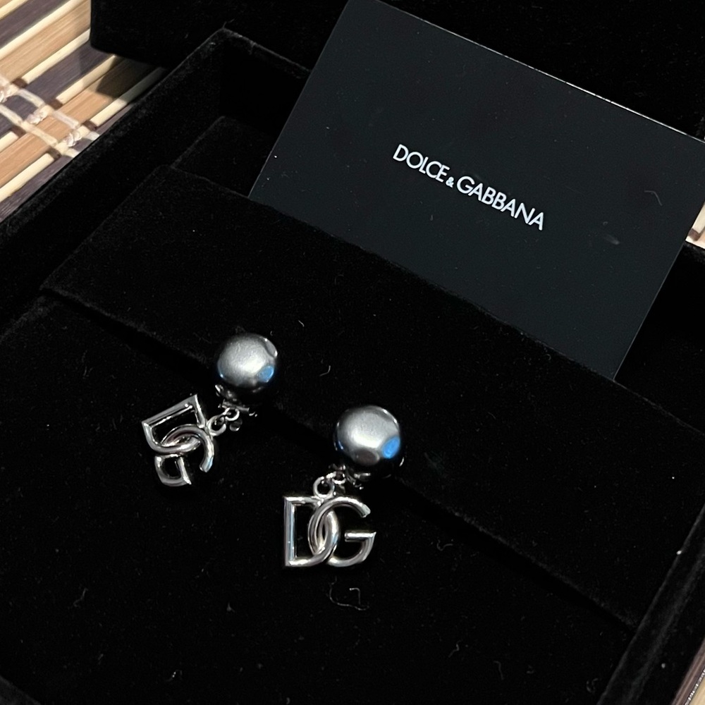 DOLCE & GABBANA Silver & Gray Clip On Earrings
